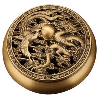 Antique Brass Censer Incense Burner Mini Ornaments Chinese Dragon and Phoenix Censer Cover Solid Copper Tea Desk Decoration