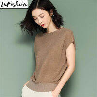 เสื้อ LuFashion สำหรับผู้หญิงทรงหลวมเสื้อยืดถักฤดูร้อน