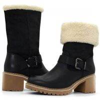 [COD] Cross-border new short boots womens European and mid-tube chunky heel high-heeled snow belt buckle large size ladies