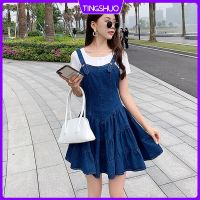 CODadoqkxDGE Plus Size New Style Summer Womens Denim Dress Korean Waist-Tight Slimmer Suspender Skirt