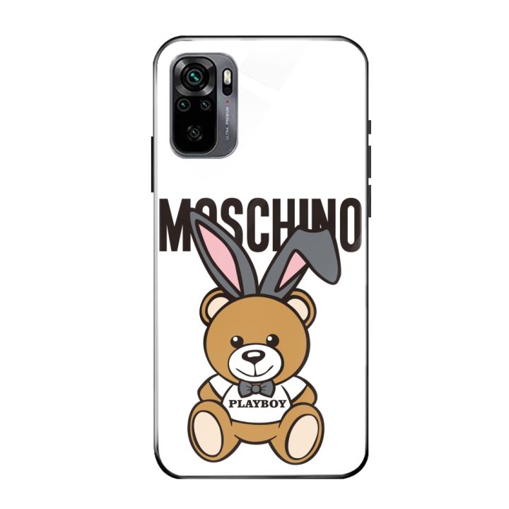 yellow-peach-flavor-เคสโทรศัพท์กระจกนิรภัยสำหรับ-redmi-note-10-pro-9s-8-7-6-5-a-8t-moschino-หมีน่ารัก