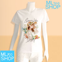 เสื้อยืดลาย Bloom like a flower ผ้า TK พิมพ์ลายลงในเนื้อผ้า - ML100SHOP (คอวี)