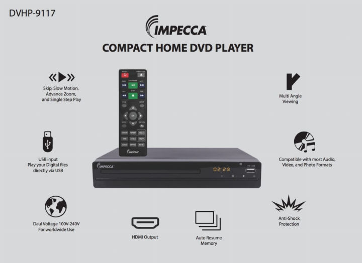 impecca-dvhp9117-dvd-player-for-tv-multi-region-hdmi-rca-av-cable-usb-cd-mp3-playback-big-button-remote-compact-hdmi-dvd-player-progressive-scan-up-convert-to-1080p-led-display-2-0-ch-100-240v