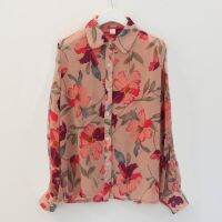 แฟชั่นเสื้อลําลองสําหรับสตรีผ้าชีฟองแขนยาวคอวีลายดอกไม้สไตล์เกาหลี