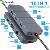 อะแดปเตอร์ FEBRAIN USB 3.0การ์ดความจำ RJ45 USB C HUB 4K HDMI PD Charge Type-C Splitter