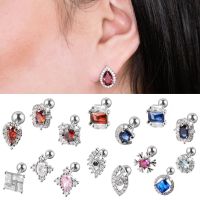 【LZ】✷☍  1pc aço cirúrgico vermelho zircon brincos de parafuso prisioneiro safira lágrima orelha tragus cartilagem hélice brinco para mulher piercing jóias