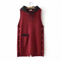 Casual Hooded Knitted Vests Plus Size Women Spring Autumn Outerwear Pockets Loose Sleeveless Vest KKFY3195