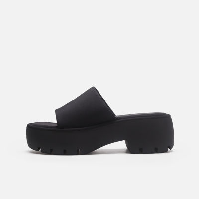 【lowest price】 Thick sole flip flops for women, wearing raised sponge cake black groove sole sandals for women