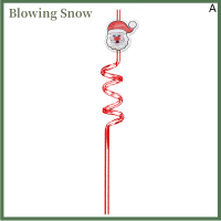 Blowing หลอดคริสมาสต์แบบเกลียวพลาสติกใช้ซ้ำได้, หลอดดูดสีสันสดใสพร้อมของตกแต่งลายการ์ตูนของขวัญสำหรับเด็กอุปกรณ์งานเลี้ยง