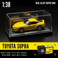 CCA 1/38 TOYOTA GR SUPRA รถจำลองแบบหล่อขึ้นรูปแบบรถบัสของเล่นประตูรถขนาดเล็กประตูรถยนต์โลหะผสมเปิดใช้งานหล่อโมเดลรถของตกแต่งของขวัญของตกแต่ง