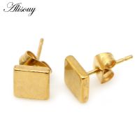 Alisouy 2pc Punk Multiple Color Stainless Steel Stud Earrings For Men and Women Gothic Street Pop Hip Hop square Earrings