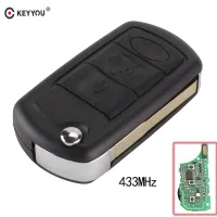 Keyyou 433Mhz 3ปุ่มรีโมทพลิกพับได้ที่ห้อยกุญแจรถรีโมทปุ่มควบคุมสำหรับแลนด์โรเวอร์ ดิสคัฟเวอรี่  เรนจ์โรเวอร์สปอร์ต3