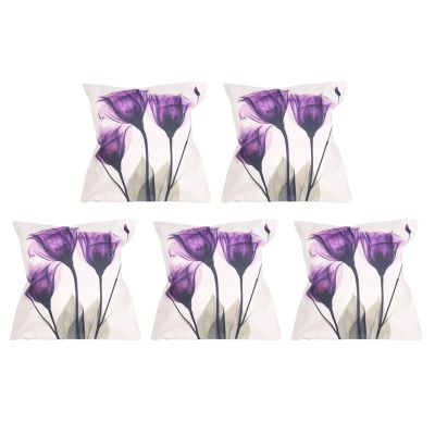 5Pcs 45X45cm Modern Ink Painting Flower Flax Throw Pillow Case Waist Cushion Cover Purple