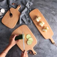 MXGOODS Non slip Cheese Board Beech Chopping board Cutting Board Unpainted solid Wooden for fruit bread Bamboo Handle Desktop decor