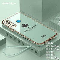 Shmily ใบเมเปิลแฟชั่นยอดนิยมชุบไฟฟ้าเคสโทรศัพท์สำหรับ IX ร้อน10 Play Hot 11 Play Hot 12 Hot 12i ร้อน12 Play หรูหรา12 Play เคลือบโครเมียมเคสกันกระแทก TPU อ่อนพร้อมเชือกห้อย