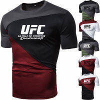 เสื้อยืดแขนสั้นแฟชั่นกีฬาผู้ชาย,เสื้อยืดพิมพ์ลาย UFC งานเย็บปะสำหรับฤดูร้อน