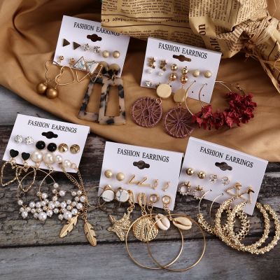 Fashion Bohemia Gold Flower Earrings Set Geometric Hollow Drop Earring Women Jewelry Accessory Gift