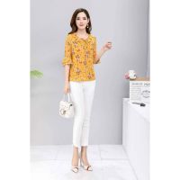 Summer sleeve shirt plus size temperament small floral western chiffon shirt blouse