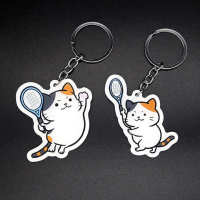 Buy Two Get Cartoon Cute Cat Playing Tennis Keychain Double-Sided Acrylic Keychain Pendant