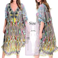 ZZOOI 2020 Indie Folk Lace Up V-Neck Batwing Sleeve Summer Beach Dress  Tunic Women Beachwear kaftan Maxi Dress Robe Sarong N775