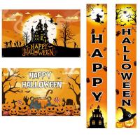 Halloween Backdrop Banner Spooky Banner Photo Backdrop Porch Sign Banner Party Decorations Scary Pumpkin Castle Bats Photo Backdrop for Halloween Photography Studio Props beautifully