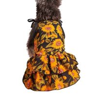 Puppy Summer Pet Princess Dress Allover Vibrant Machine Washable Breathable Fabric Sunflower for Small Dogs Cats Clothes Dresses