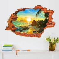 (Xiaoai Home)3D Broken Sunset Scenery Seascape Island สติ๊กเกอร์ติดผนังห้องนั่งเล่นห้องนอนฉากหลังที่ถอดออกได้สติ๊กเกอร์ตกแต่งบ้าน Art Stickers