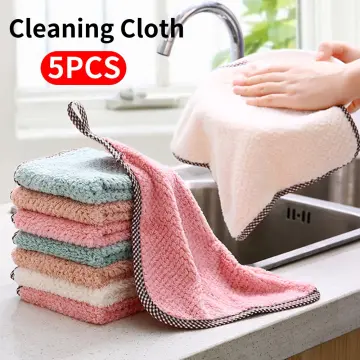 5pcs/10pcs, Coral Fleece Wavy Dishcloth, Kitchen Absorbent Dishcloth, Cleaning  Cloth, Cationic Thickened Dishcloth, Scouring Pad 