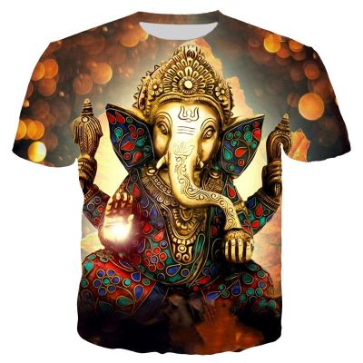 ฤดูร้อนใหม่พระพิฆเนศ 3D พิมพ์เสื้อยืดหัวช้างฮินดูพระเจ้า Ganesha T เสื้อผู้ชาย Casual Streetwear ขนาดใหญ่ TShirt Tops