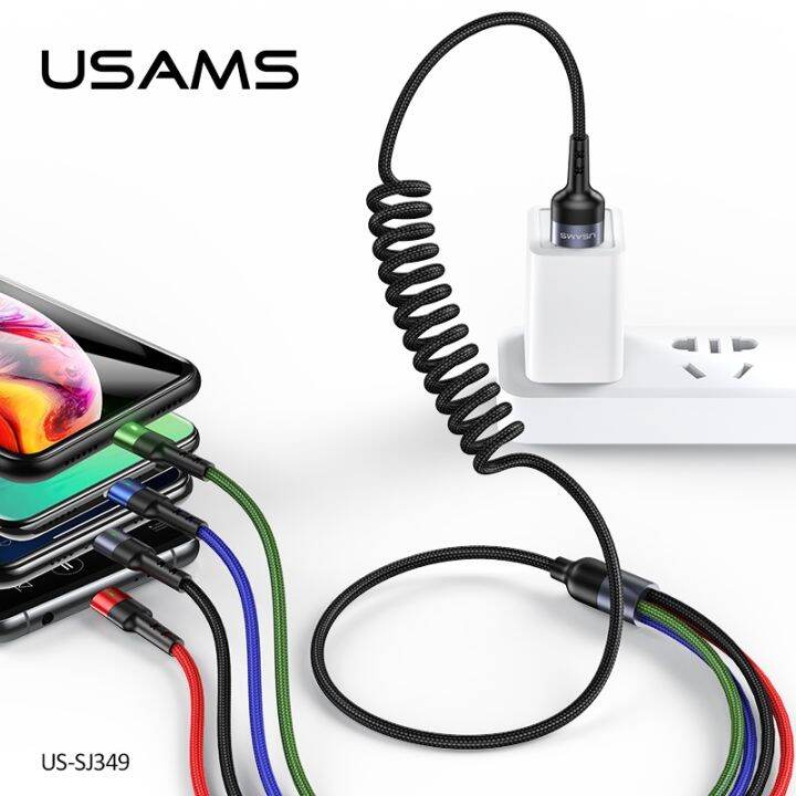 usams-3a-4-in-1-สายชาร์จ-สายข้อมูล-micro-usb-type-c-ip-สายเคเบิลโทรศัพท์