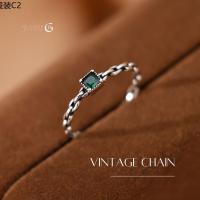 ♀GLAMOR✨แหวนเงินแท้ VINTAGE CHAIN แหวนเพชรสีเขียวนำโชค แหวนมงคล แหวนผู้หญิง แหวนพลอย แหวนไพลิน แหวนปรับขนาดได้ แหวนหิน✺