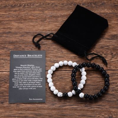 2Pcs/Set Couples Distance Bracelet Classic Natural Stone White and Black Yin Yang Beaded Bracelets for Men Women Best Friend Hot