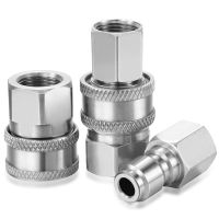 2 Sets NPT 3/8 Inch Stainless Steel Male and Female Quick Connector Kit Pressure Washer Adapters (Internal Thread)