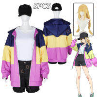 Anime Paripi Koumei Tsukimi Eiko Cosplay Hooded Jacket Blonde Wig Hat Shirt Pants Girls Set Outfit. Ya Boy Kongming Women