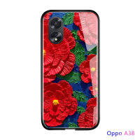 เคสใส่โทรศัพท์สำหรับ A18 OPPO A38หรูหรา INS ออกแบบดอกไม้เคสมันวาวกันกระแทกปลอกฝาหลังกระจกเทมเปอร์