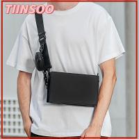 TIINSOO หนังพียู กระเป๋าแมสเซนเจอร์สะพาย สีดำสีดำ วินเทจ กระเป๋าถือแบบถือ ลำลองแบบสบายๆ คลาสสิกแบบคลาสสิก กระเป๋า Crossbody ตัวผู้ผู้