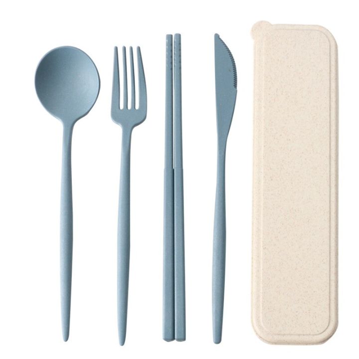 1set-4-set-cutlery-wheat-straw-spoon-fork-chopsticks-with-box-students-tableware-travel-portable-dinnerware-kitchen-accessories-flatware-sets