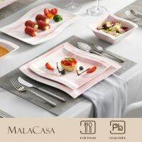 MALACASA FLORA 26-PIECE Nordic European Marble Pink Porcelain Tableware Set With Bowl,Dinner Plate,Dessert&amp;Soup Plate Set For 6