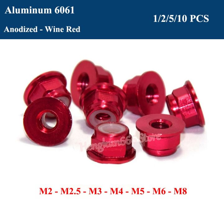 m2-m2-5-m3-m4-m5-m6-m8-wine-red-anodized-aluminum-flange-nut-nylon-insert-lock-nut-self-locking-nut-rc-model-nuts-nails-screws-fasteners