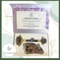 Amethyst Roller and Gua Sha Set for Face massage 100% Natural crystal แท่งหินและแผ่นกัวซาอเมทิมสำหรับนวดหน้า หินแท้