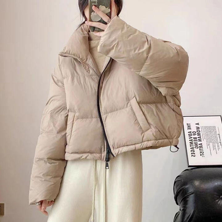 xiang-nian-ni-เสื้อแจ็คเก็ตขนเป็ดสีขาวเสื้อแจ็คเก็ตน้ำหนักเบาสั้นของผู้หญิงคอตั้งฤดูหนาว