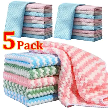 5pcs Random Color Cleaning Rag,Kitchen Dish Cloth, Coral Fleece Microfiber  Dish Towel,Absorbent Towel, Reusable, Machine Washable For Kitchen,  Bathroom, Car, Window, Kitchen Supplies