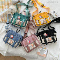 Crossbody หญิงใหม่น่ารักสาวผ้าใบนักเรียนเวอร์ชั่นเกาหลีหนึ่งไหล่กระเป๋าสี่เหลี่ยมเล็กมัลติฟังก์ชั่ทุกการแข่งขันข้าม