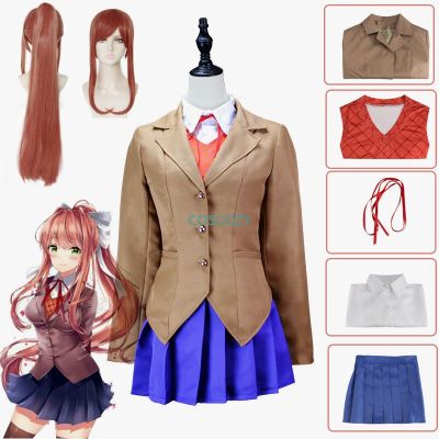Anime Doki Doki Literature Club Monika Cosplay Sayori Yuri Natsuki Cosplay Costume School Girl Women Brown Uniform Skirt Suit