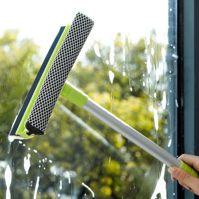 NOTION ด้ามจับแบบยาว เครื่องมือทำความสะอาดกระจก แบบสองด้าน โลหะสำหรับตกแต่ง แปรงทำความสะอาด ของใหม่ ปรับได้ปรับได้ ที่กวาดหุ้มยาง ของใช้ในครัวเรือน