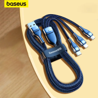 Baseus PD 66W 3 In 1สายดาต้าที่ชาร์จแบบเร็วประเภท C สายเคเบิลหลอดไฟไมโคร USB สำหรับเครื่องชาร์จ IP 15 14 13 12สายสำหรับข้อมูล Huawei Samsung Xiaomi