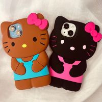 3D Stereoscopic Sanrio Hello Kitty เคสโทรศัพท์สำหรับ IPhone 14 13 12 11 Pro Max Mini X XR XS MAX 7 8Plus ซิลิโคนนุ่มปกหลัง-Duueir