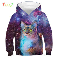 Boys Girls Sweatshirt Kids Hoodies Galaxy Print 3D Hoodies for Girls Clothes Autumn Cute Cat Loose Pullovers Children Clothing