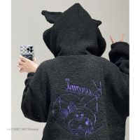 Sanrio เสื้อลายการ์ตูน Kuromi สีดำของผู้หญิงเสื้อ Y2k เสื้อฮู้ดปักลายสวยงามเสื้อสเวตเชิ้ตแฟชั่นผู้หญิงเสื้อคลุมบางๆฤดูใบไม้ร่วง