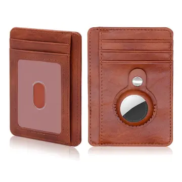 For Airtag Wallet Case Genuine Leather Credit Card Holder Magnetic Air Tag  Cover